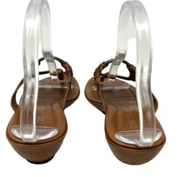 Bernardo Brown Leather Metallic Ring Wedge Thong Sandals - Size 7 - Picture 4 of 7